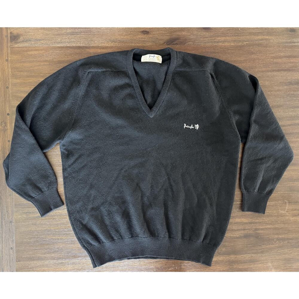 Vintage Pringle Wool Sweater Mens L/XL Black Golf Knit Pullover Made In Scotland